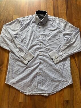 Report Collection Light Blue Dot-Print Dress Shirt Neck 15.5